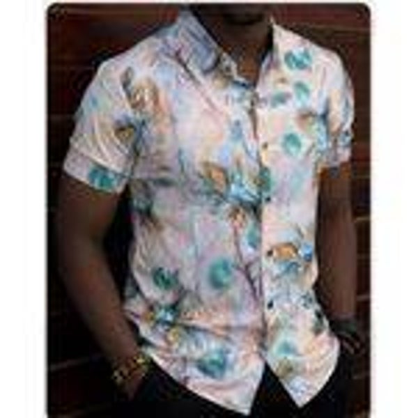 Men's Silk Casual Shirt Multicolor Floral Short Sleeve Medium/Large