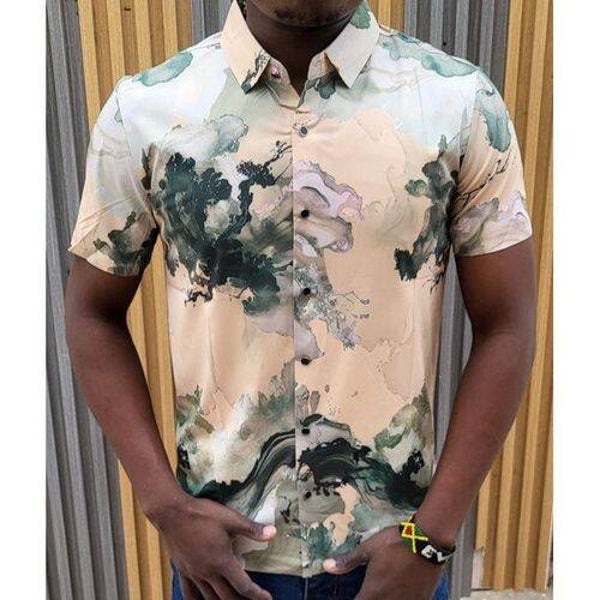 Men classy Casual Floral Short Sleeve Dress Shirts Medium/Large