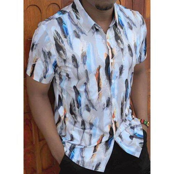 Classy Men Casual Floral Button Down Short Sleeve Shirts Medium/XLarge