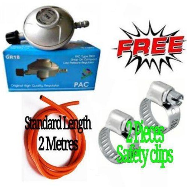 Pac Original High Quality Metallic Gas Regulator For 6KG Gas Cylinder + Free Gifts Gas Delivery Pipe 1M & 2 Safety Clips