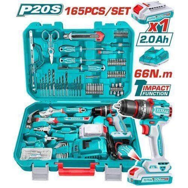 TOTAL Heavy duty 165 Piece Power Tool Sets with 20V Cordless Drill Machine Electric Power Drill Kit Set