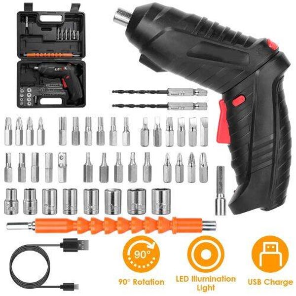 WakeView Rechargeable Electric Screwdriver Set - Black 3.6V Wireless LED Light Flexible Shaft  48-Piece