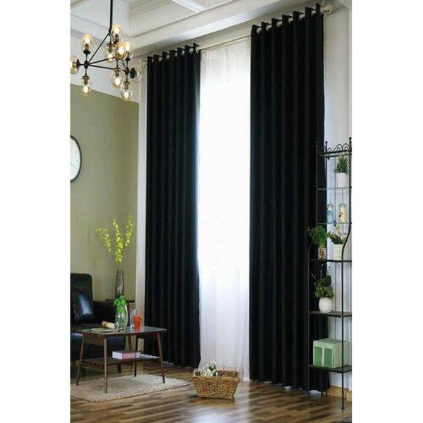 Window Drapes for Living Room & Bedroom Black CURTAINS 2Pcs (1.5m Each) Each 2M WHITE SHEER with FREE 2m single Curtain Rod