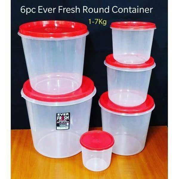 Ever Fresh Clear Round Food Storage Container Red Lid Set