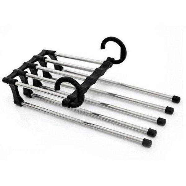 Multi-Layer Adjustable Foldable 5-in-1 Trouser Hanger Space Saving Closet Organization, Stainless Steel