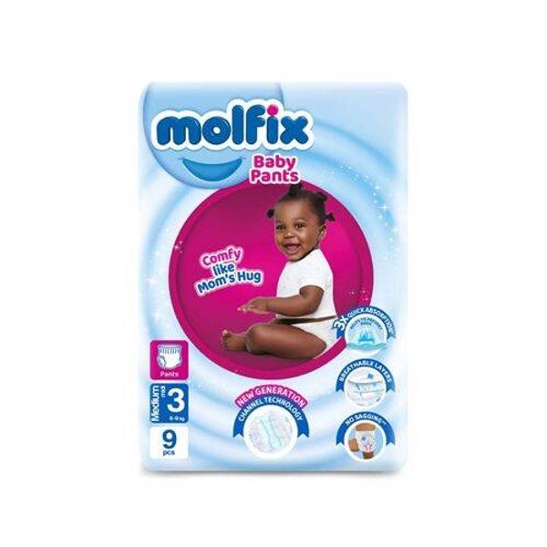Molfix Baby Diaper (Medium) NO 3, - (6-9 Kg) - 9 pieces