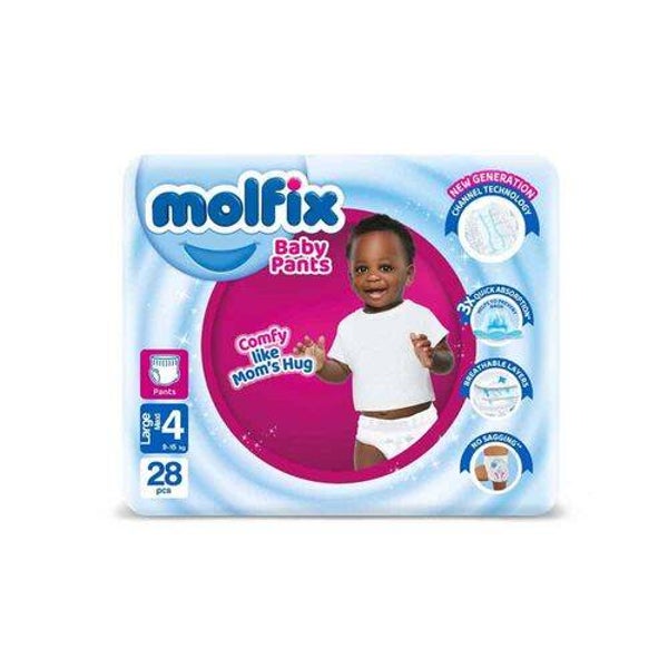 Molfix Pants Large No4 Twin pack, (9-15 Kg) - 28 pieces.