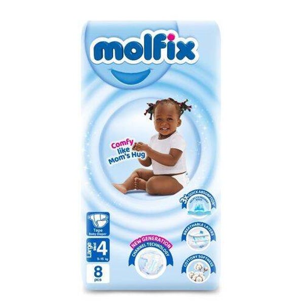Molfix Baby Diaper Large NO 4 (9-15 Kg) 8Pieces