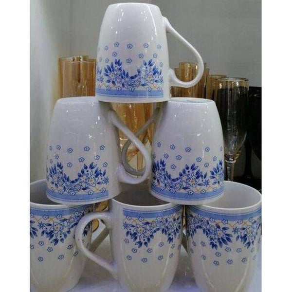 Sundabest Set of 6 Ceramic Coffee Tea Mugs, 9''x7'', White & Blue