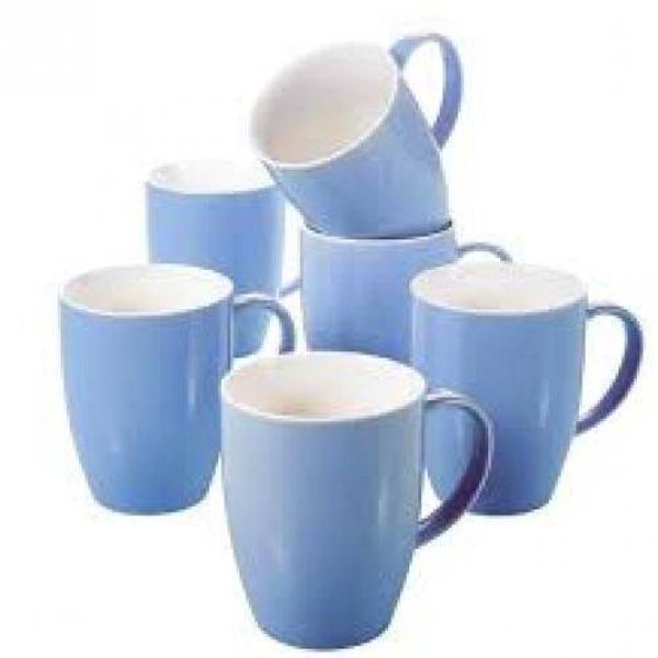 Sundabest Set Of 6Pieces Blue Ceramic Stylish Irregular-Shaped Coffee & Tea Mug Ergonomic Handles 10.5cm