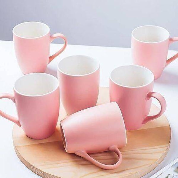 High Quality 6pcs Pink Ceramic Coffee And Tea Mugs