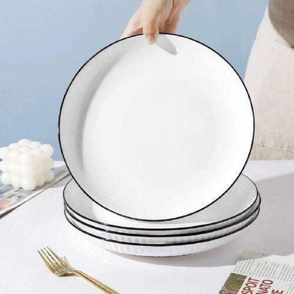 Sundabest Beautiful Japanese Dinner Serving Ceramic Deep 6Pcs 8 Inch White Plates