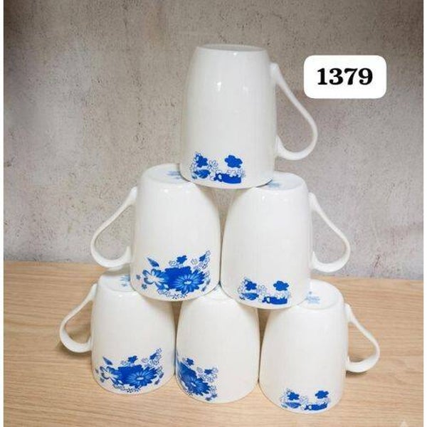 Classic Ceramic White Blue Decorated Flower Tea/Coffee Mugs 6Pieces