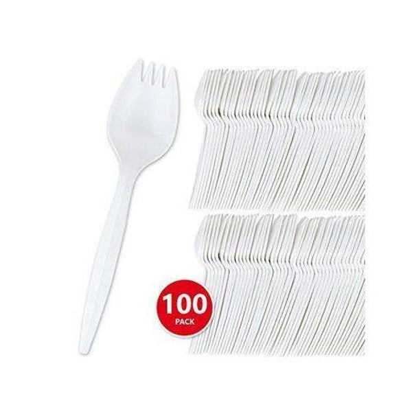 Plastic Packaging Spork Durable Fork 2-in-1 Reusable Cutlery Black & White 100PCS
