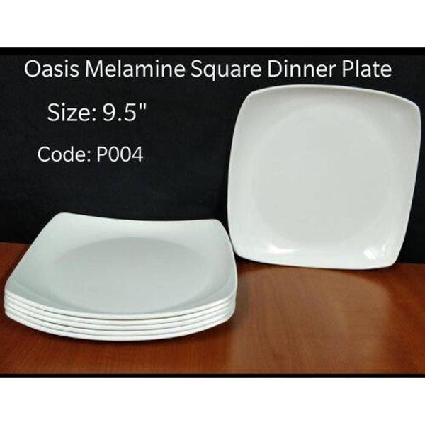 Melamine Oasis Square Dinner Plates Set of 6, White, Break & Stain Resistant