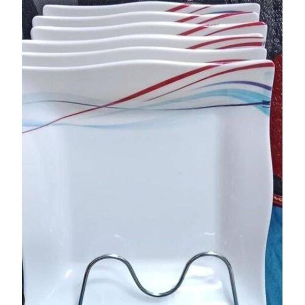Melamine Elegant 6Pack Square Dinner White&Red Decorated Flowers Plates