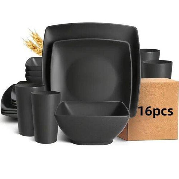 16-Piece Wheat Straw Dinnerware Large Modern Tableware Set Bowls,Plates&Cups