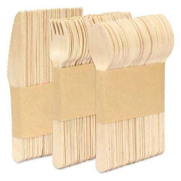 120Pcs Wooden Cutlery Set 40 Spoons,40 Fork,40 Knives