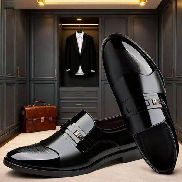 Men's Formal Business Slip-On Loafers Wedding Black Leather Shoes