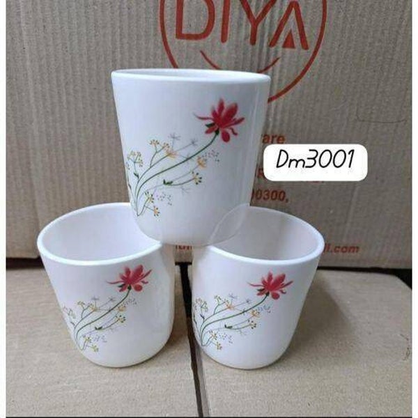 Floral 6Pcs Melamine White Decorated Red Flower Cups