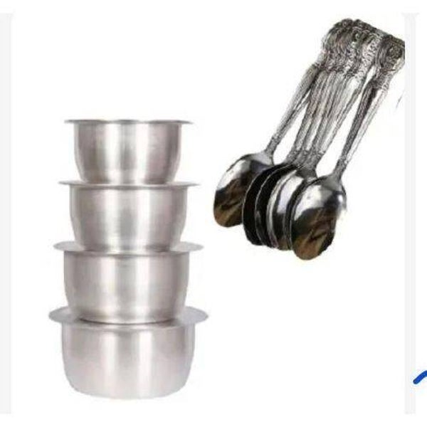 4Pcs Set Of Stainless Aluminum Sufuria Cooking Size 1 2 3 4 Plus Free 6Spoons Without Lid