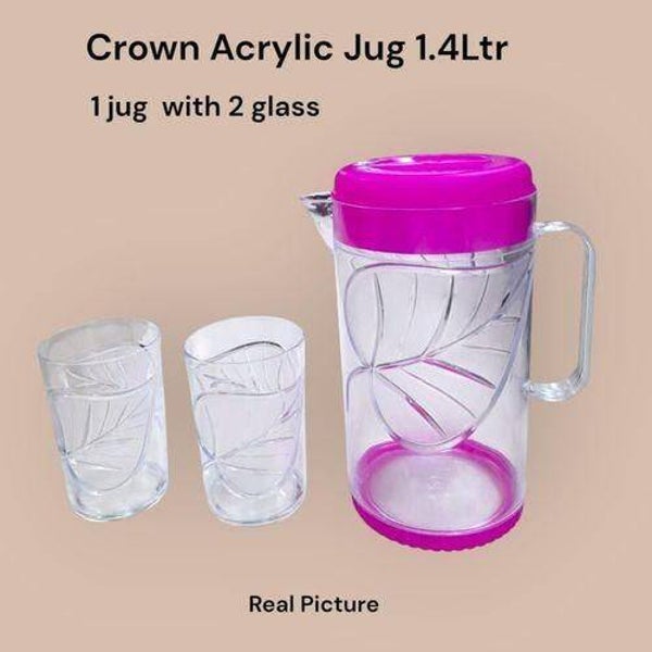 Crown 3Pcs Acrylic 2Glasses With 1 Jug 1.4Litres