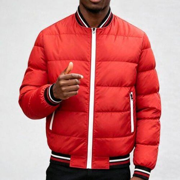 Mens Zipper Jacket Autumn&Winter Padded Thickened Blazers Red Small