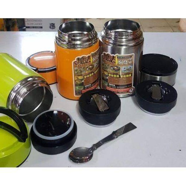 Stainless Steel Food Flask Multicolor Double Wall Vacuum+Foldable Spoon 800ml