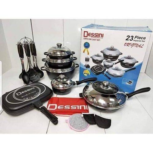 Dessini Heavy Gauge Aluminum Glass Lids 23-Piece Black Non-Stick Cookware Set