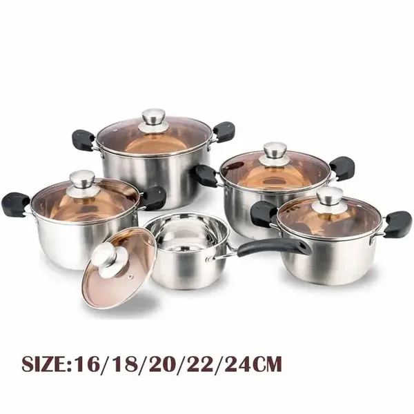Jamespot Heavy Duty 10 PCS Stainless Steel induction Cookware Set Cooking Pots Glass Tight Lids
