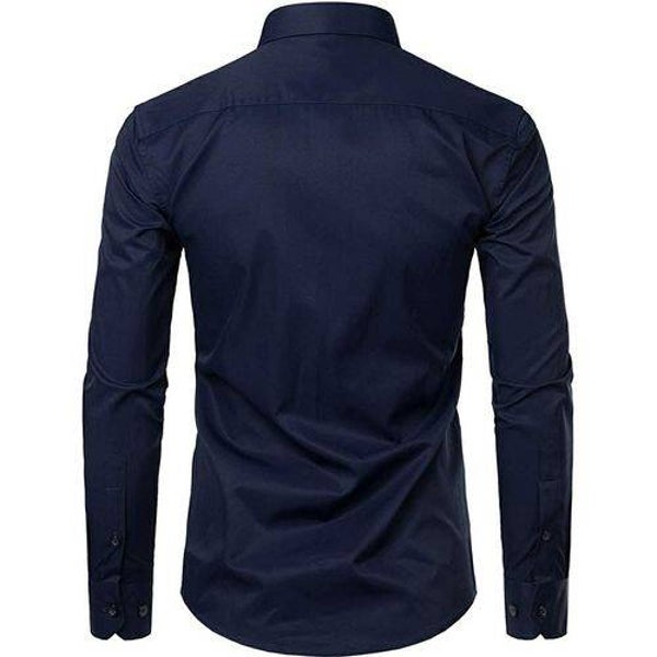 Men's Slim Fit Long Sleeve Cotton Shirt Navy Blue Medium/Large