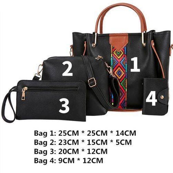 Mateamoda 4-Piece Women's Handbag Set - PU Leather, Includes Tote, Crossbody, Clutch, Card Bag White,Black