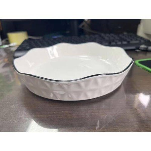 Ceramic Minimalist Wave Edge Plate Modern White Serving Dish Round Tableware 8-inch 6PCS
