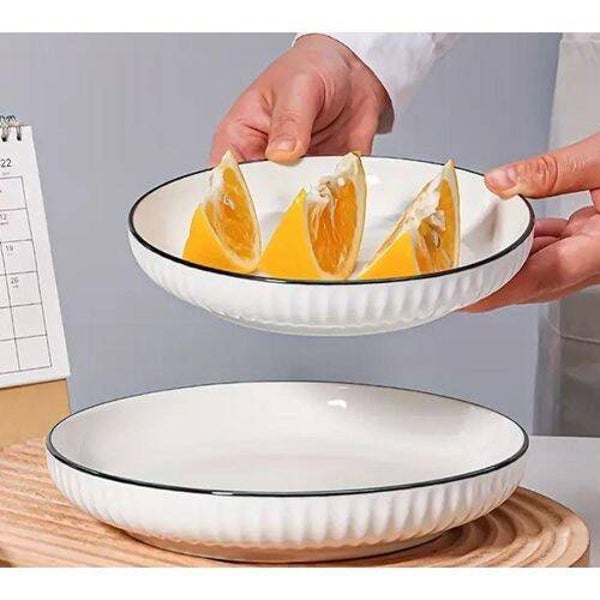 4pcs Nordic Style Dinner Plates Set Ceramic Dish With Black Line 7inch