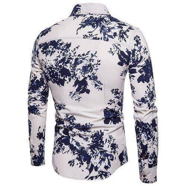 Men's Patterns Long Sleeves Floral Beach Button-Down Shirts Large