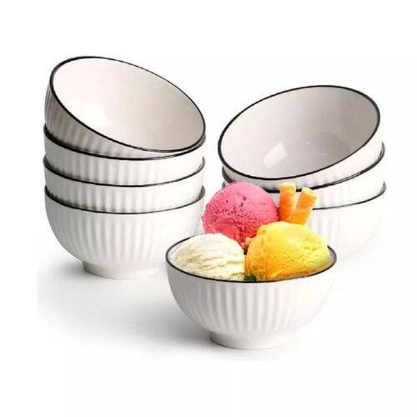Sundabest Stylish Ceramic Bowls Multifunctional Ribbed Design With White Black Rim 1Piece