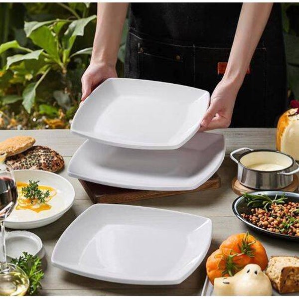 Melamine High Quality Unbreakable Square White Dinner Plates 10.5 Inches 6Pieces