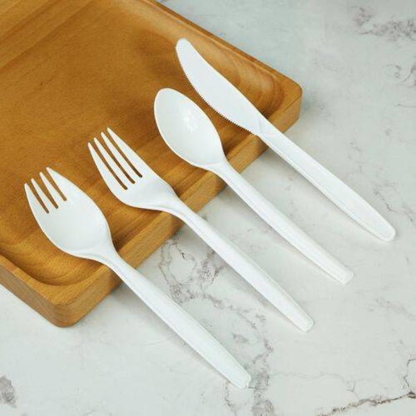 Plastic Packaging Spork Durable Knives 2-in-1 Reusable Cutlery Black & White 100PCS