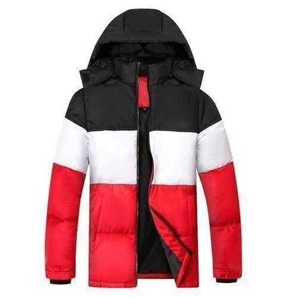 Men's Color Block Puffer Jacket Winter Warm Bubble Coat Red