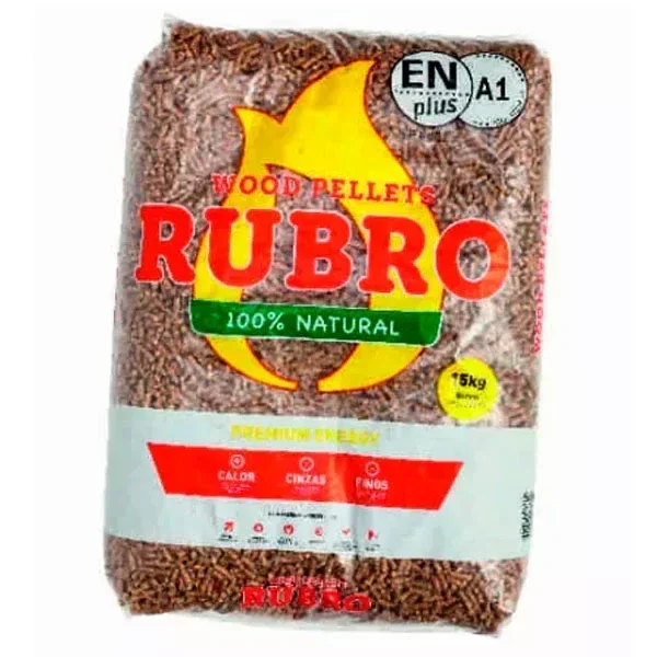 Rubro Pellets Certificados EN Plus A1 15Kg em palete com 65 sacos