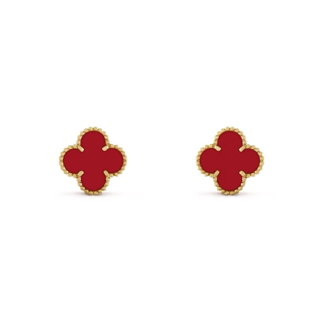 klaver oorbellen - wijnrood