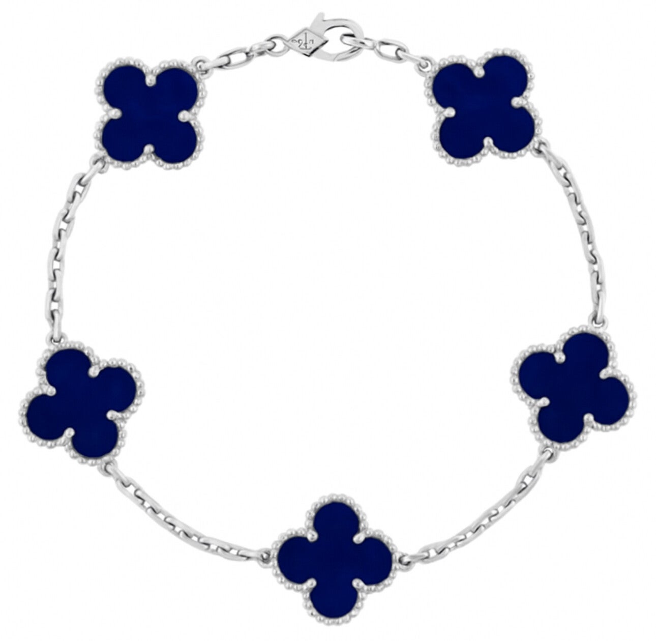 Klaver Armband – Donkerblauw zilver