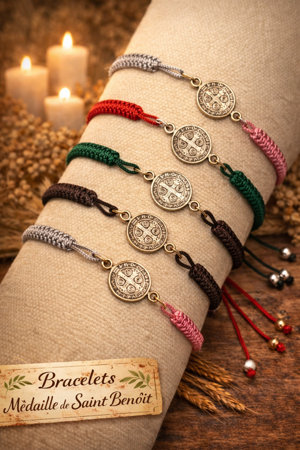 Pulsera Medalla de San Benito – Protección y Fe Tejida