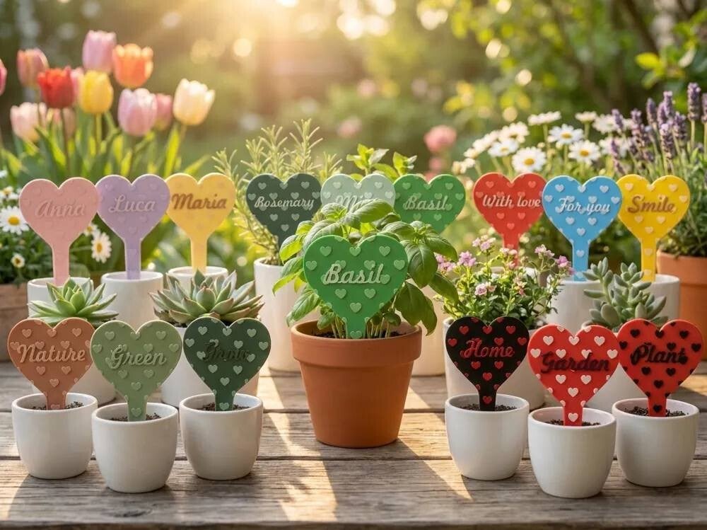 Gepersonaliseerde hartvormige planten labels