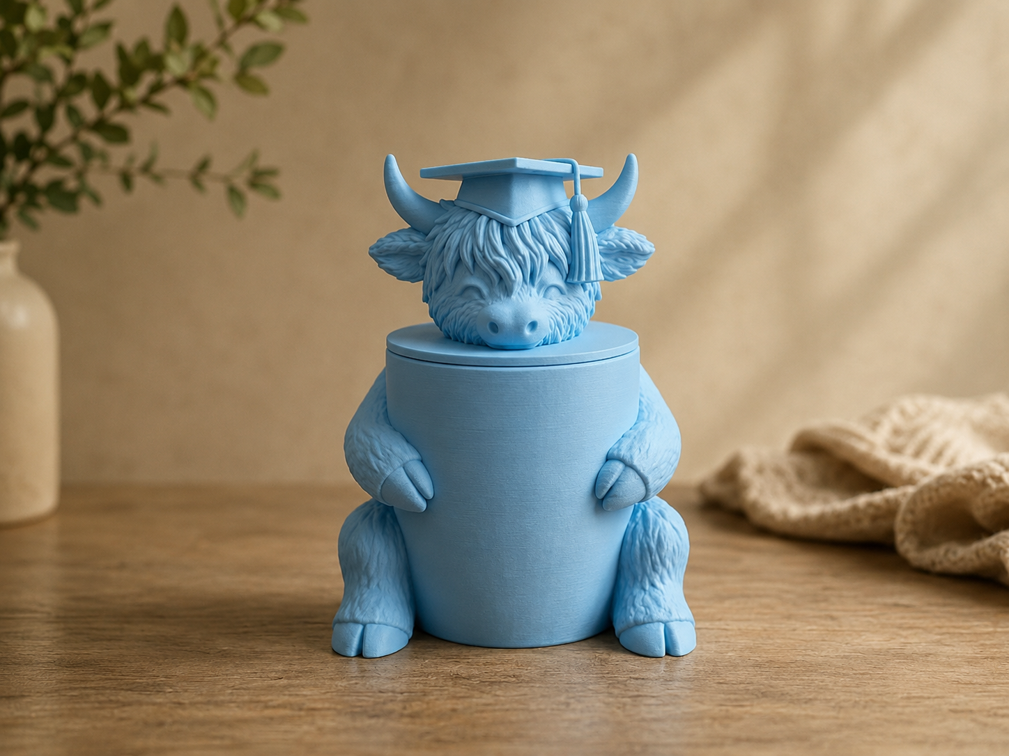 afgestudeerd pot met  een Schotse hooglander koe