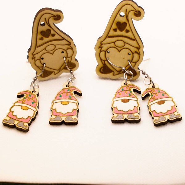 Wooden Christmas Gnome Earrings