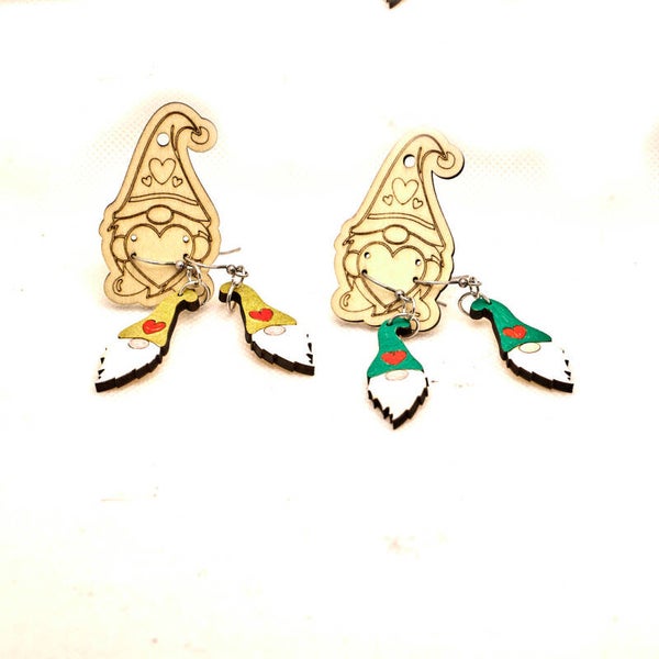 Wooden Elf Gnome Earrings