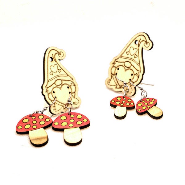 Wooden Mushroom Earrings