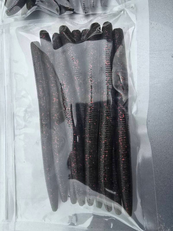 10 pk || 5" Stick Bait || Green Pumpkin w/ Red Flake