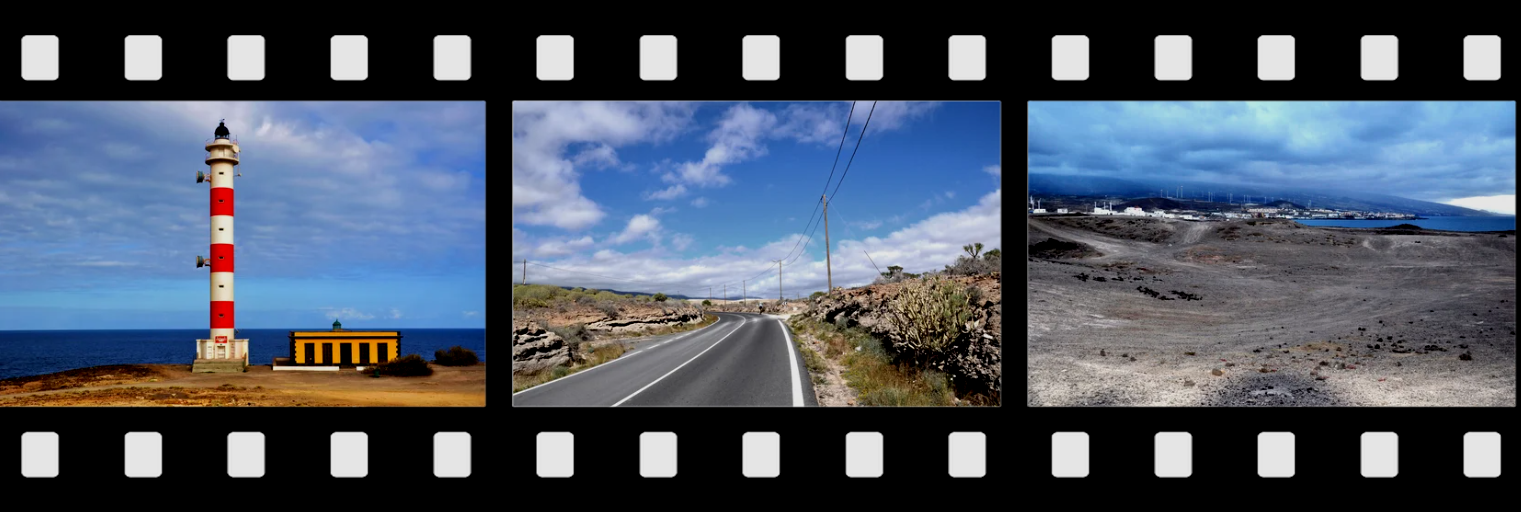 Teneriffa, Leuchtturm vorm Meer, blauer Himmel, lange Straße